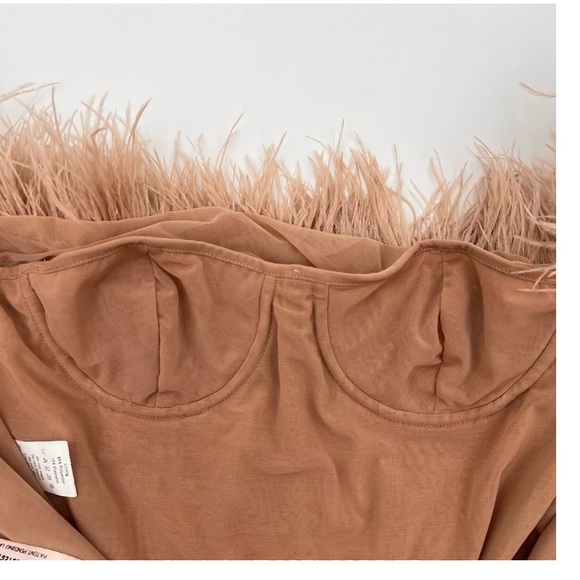House of CB Faith Blush Feather Corset Bodysuit Off Shoulder Mesh Top size XS - Picture 13 of 15
